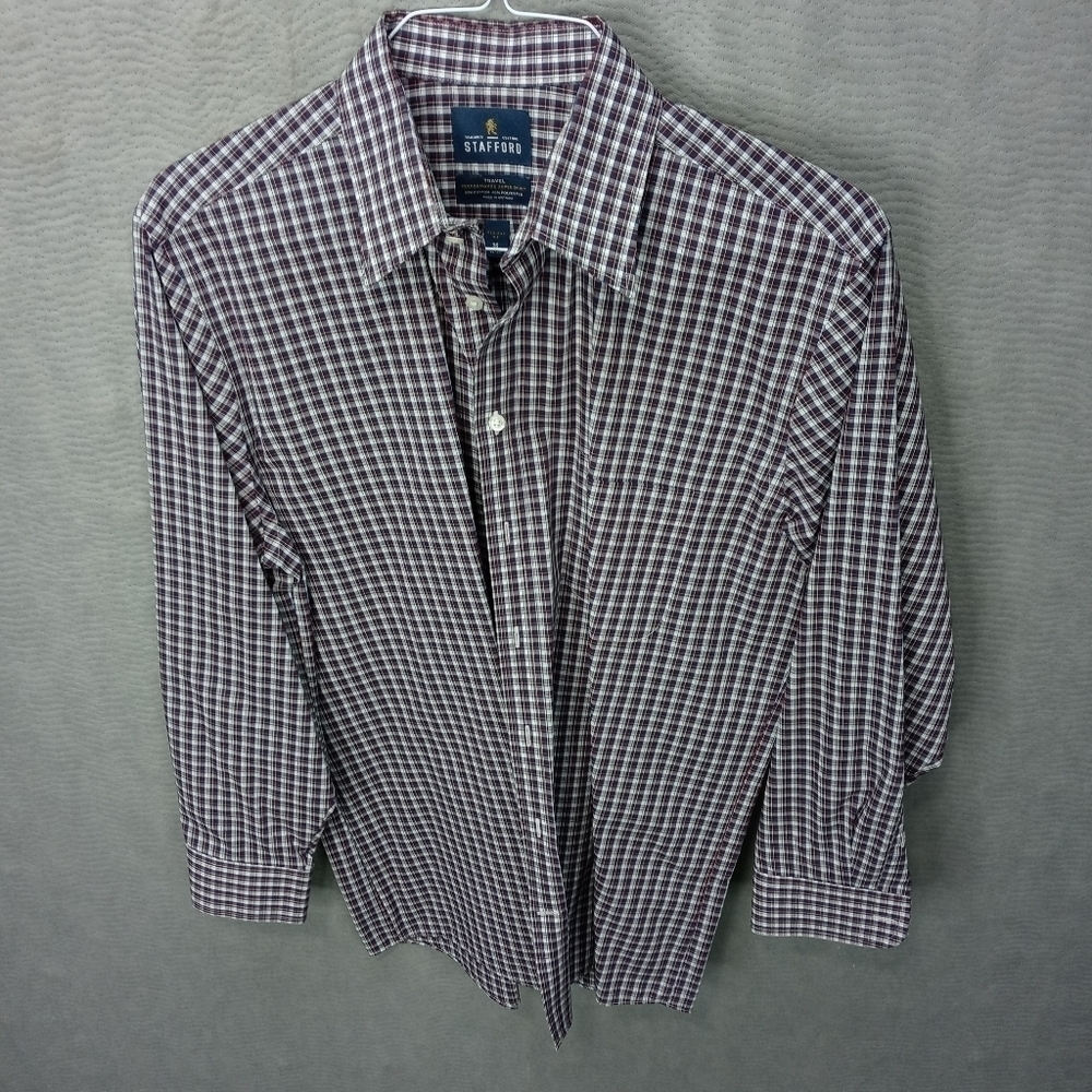 Stafford travel men's long sleeve red gray button